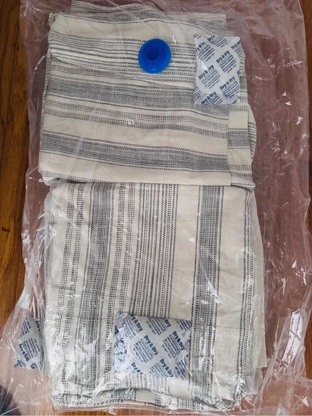 Pottery Barn Cream and charcoal strip Striped Cotton curtain panels (2) 50”x96”